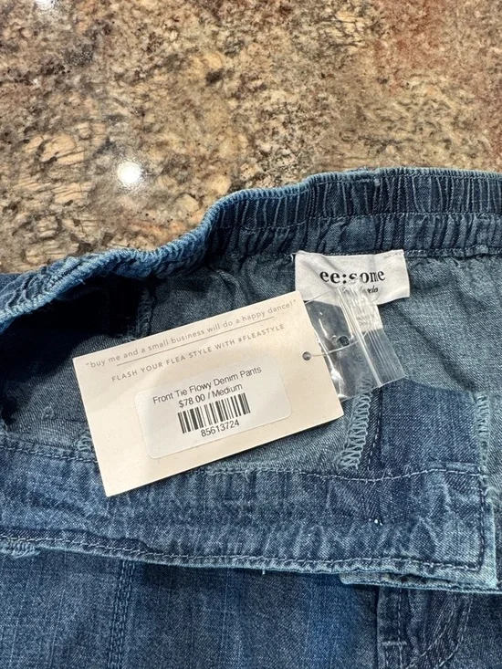 eesome Washed Blue Flowing Denim Pants - Picture 2 of 4